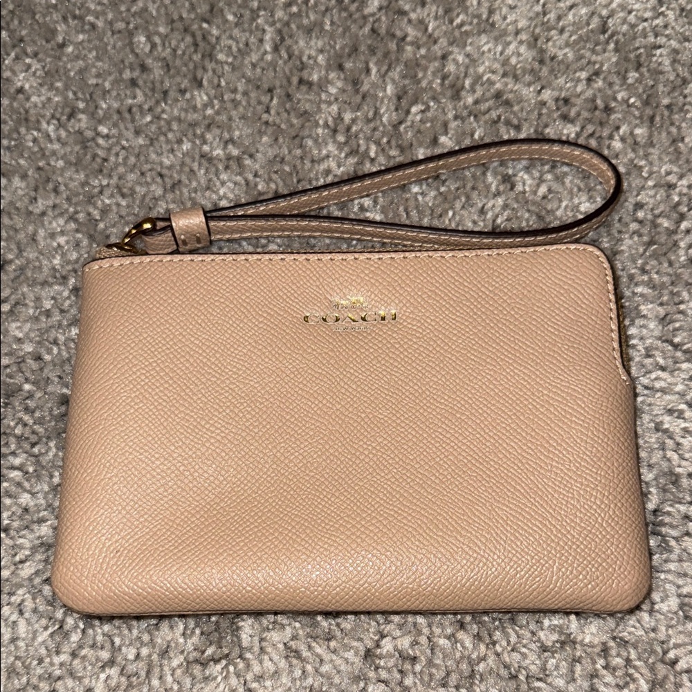 Coach Beige Wristlet with Gold Accents